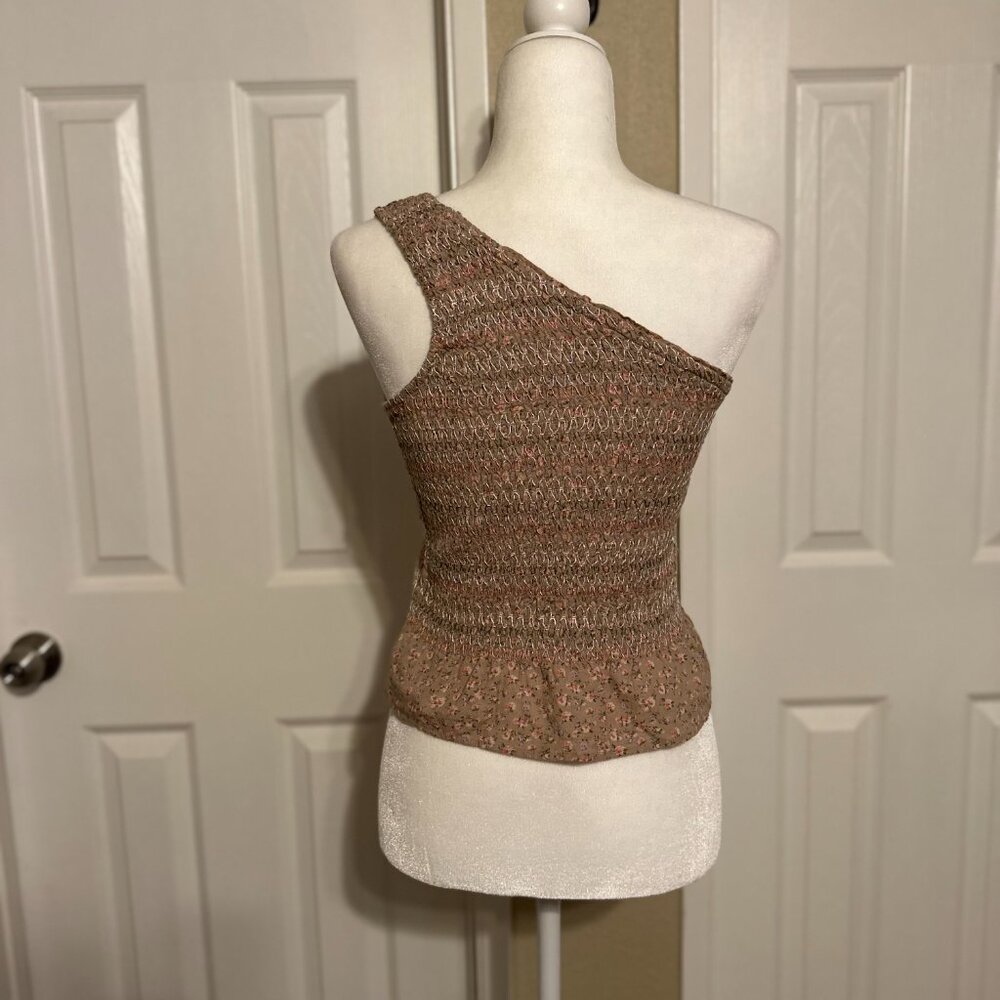 American Eagle One Shoulder Smocked Peplum Top Small Floral Cotton Linen - Picture 4 of 5